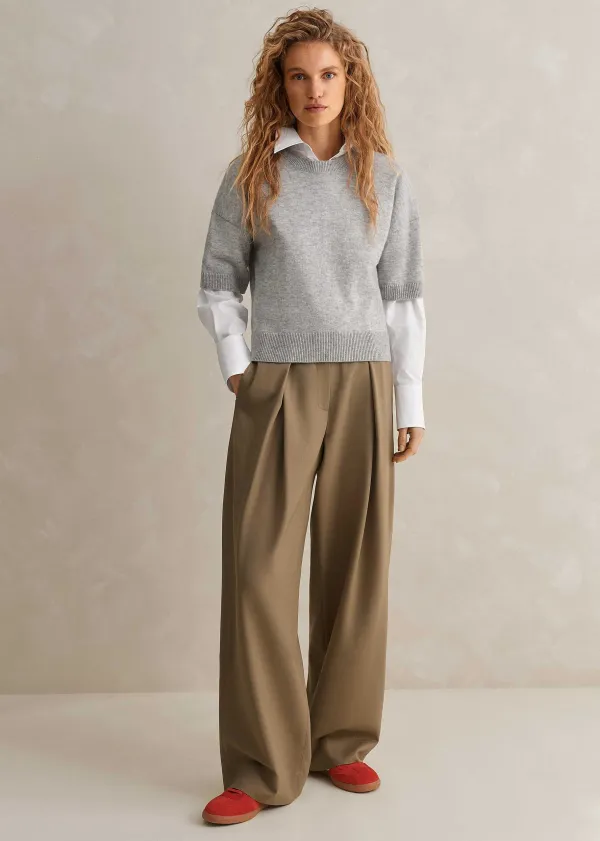 Discount ME+EM Cashmere Relaxed Crop Tee Silver Grey M Lange