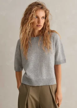 Discount ME+EM Cashmere Relaxed Crop Tee Silver Grey M Lange