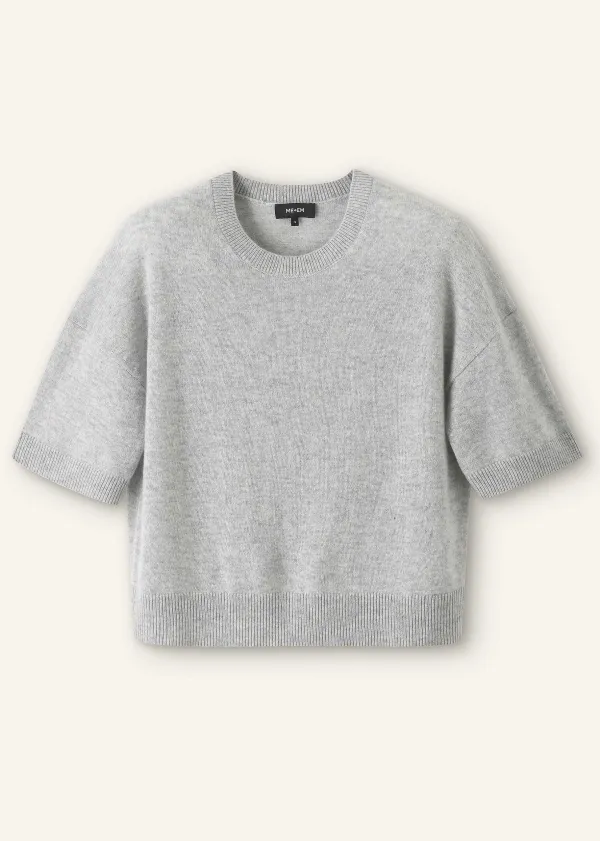 Discount ME+EM Cashmere Relaxed Crop Tee Silver Grey M Lange
