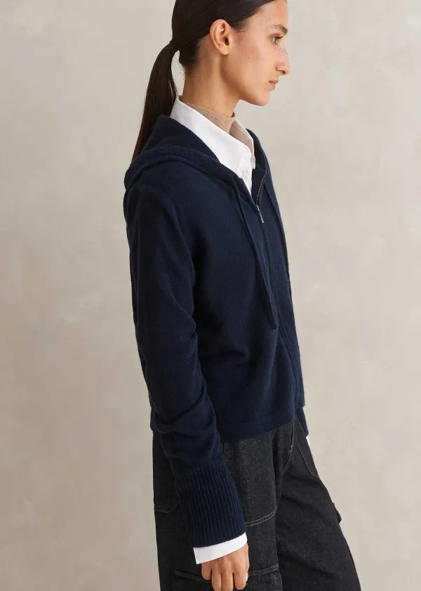 Online ME+EM Cashmere Relaxed Fit Box Zip Hoody Navy