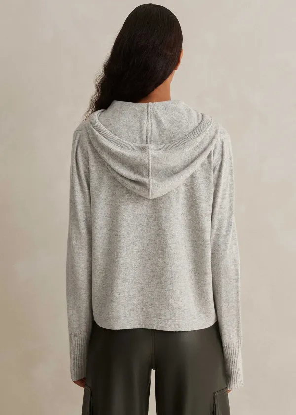 ME+EM Cashmere Relaxed Fit Box Zip Hoody Silver Grey M Lange