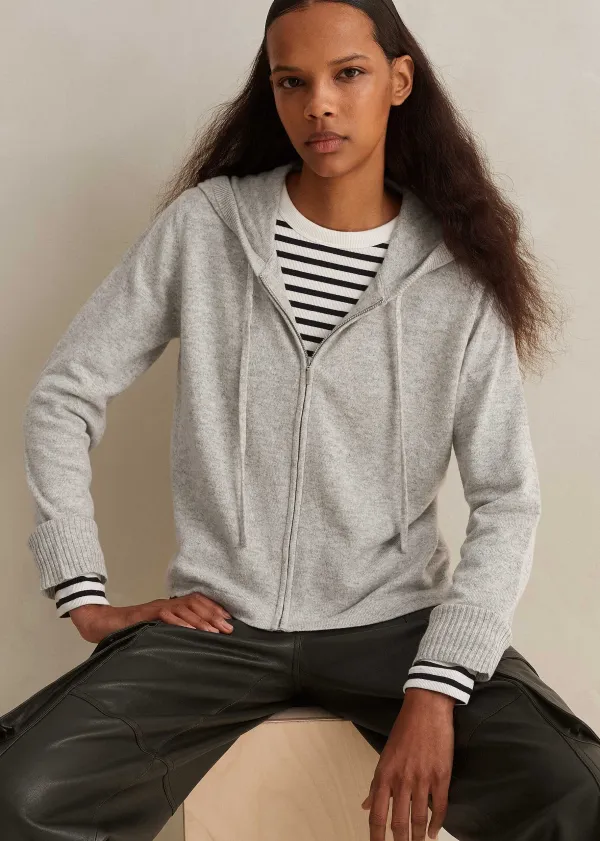 ME+EM Cashmere Relaxed Fit Box Zip Hoody Silver Grey M Lange