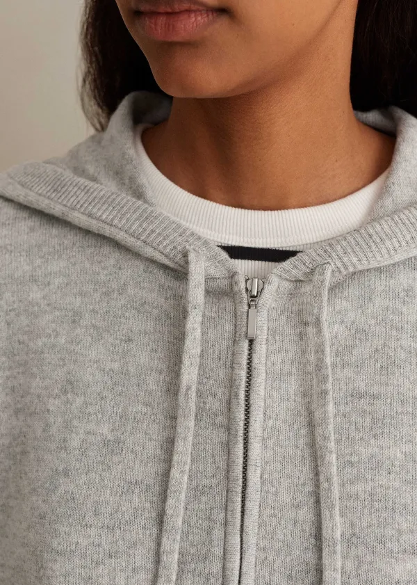 ME+EM Cashmere Relaxed Fit Box Zip Hoody Silver Grey M Lange