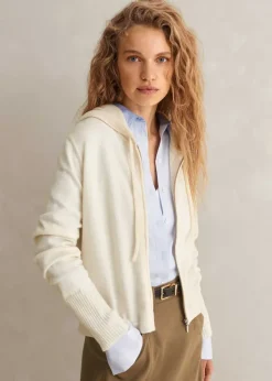 Clearance ME+EM Cashmere Relaxed Fit Box Zip Hoody Natural Cream
