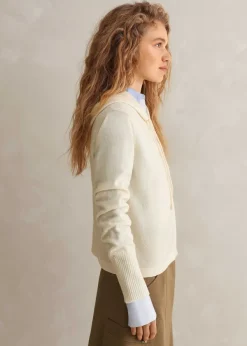 Clearance ME+EM Cashmere Relaxed Fit Box Zip Hoody Natural Cream