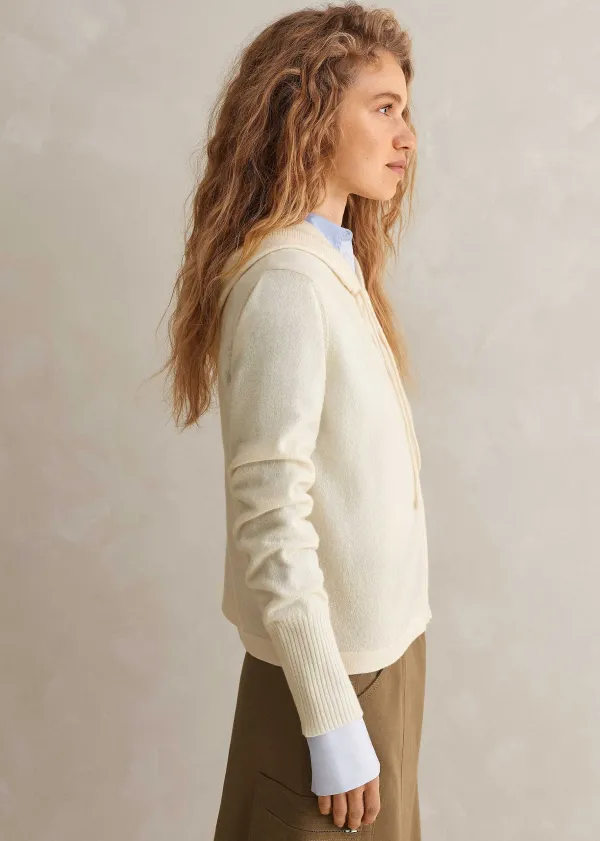 Clearance ME+EM Cashmere Relaxed Fit Box Zip Hoody Natural Cream