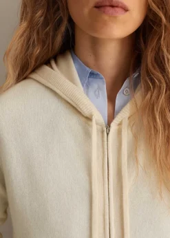 Clearance ME+EM Cashmere Relaxed Fit Box Zip Hoody Natural Cream