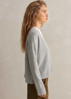 Online ME+EM Cashmere Relaxed V-Neck Jumper Silver Grey M Lange
