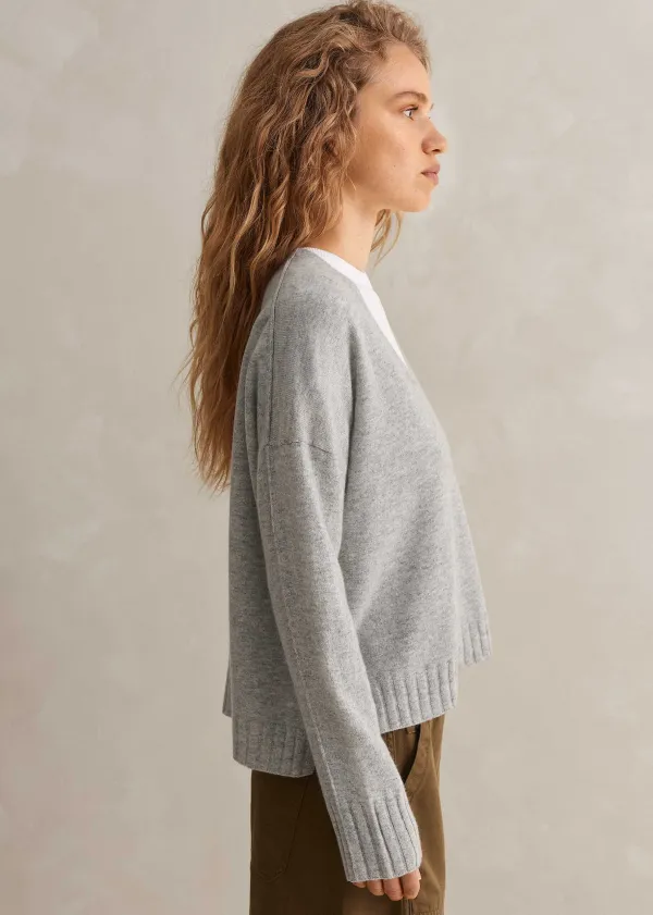 Online ME+EM Cashmere Relaxed V-Neck Jumper Silver Grey M Lange