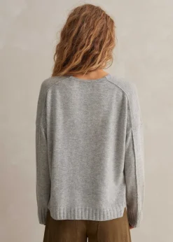 Online ME+EM Cashmere Relaxed V-Neck Jumper Silver Grey M Lange