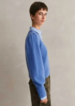New ME+EM Cashmere Silk V-Neck Jumper Cornflower Blue