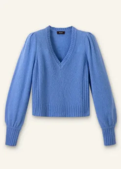 New ME+EM Cashmere Silk V-Neck Jumper Cornflower Blue