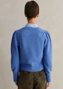 New ME+EM Cashmere Silk V-Neck Jumper Cornflower Blue
