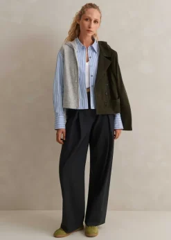 New ME+EM Cashmere Sleeveless Relaxed Zip Hoody Silver Grey