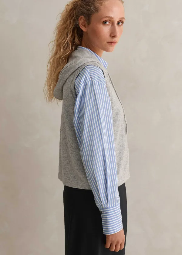 New ME+EM Cashmere Sleeveless Relaxed Zip Hoody Silver Grey