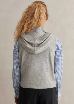 New ME+EM Cashmere Sleeveless Relaxed Zip Hoody Silver Grey