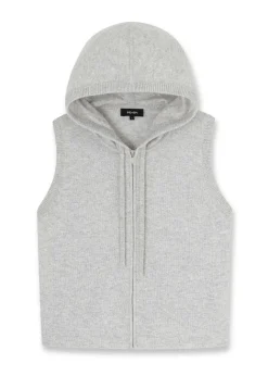 New ME+EM Cashmere Sleeveless Relaxed Zip Hoody Silver Grey