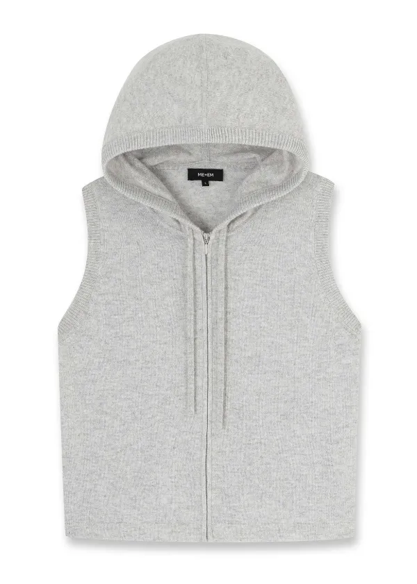 New ME+EM Cashmere Sleeveless Relaxed Zip Hoody Silver Grey