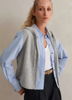 New ME+EM Cashmere Sleeveless Relaxed Zip Hoody Silver Grey