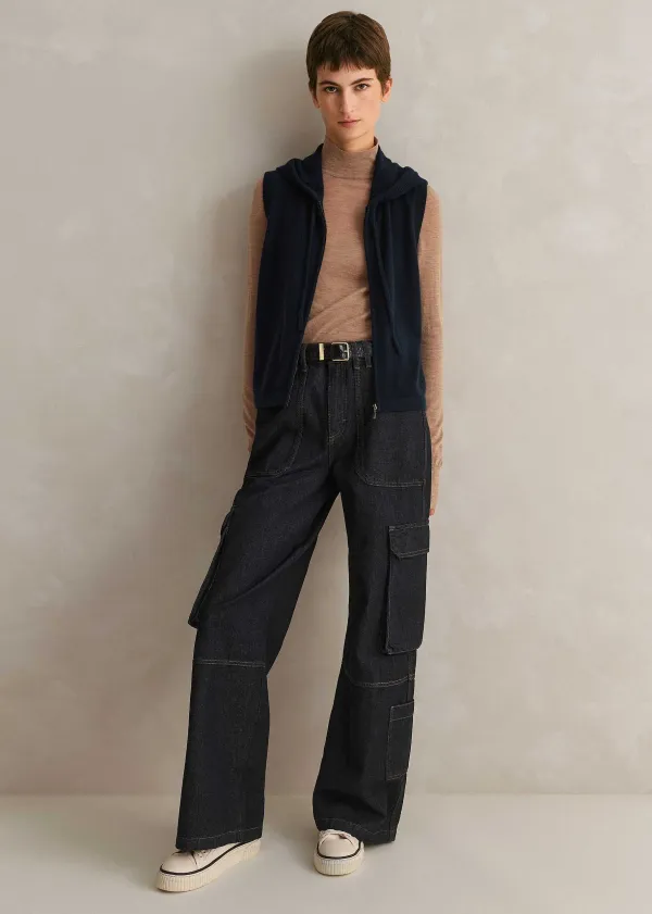Discount ME+EM Cashmere Sleeveless Relaxed Zip Hoody Navy