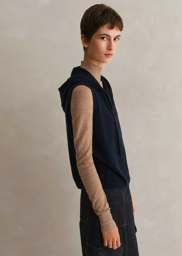 Discount ME+EM Cashmere Sleeveless Relaxed Zip Hoody Navy