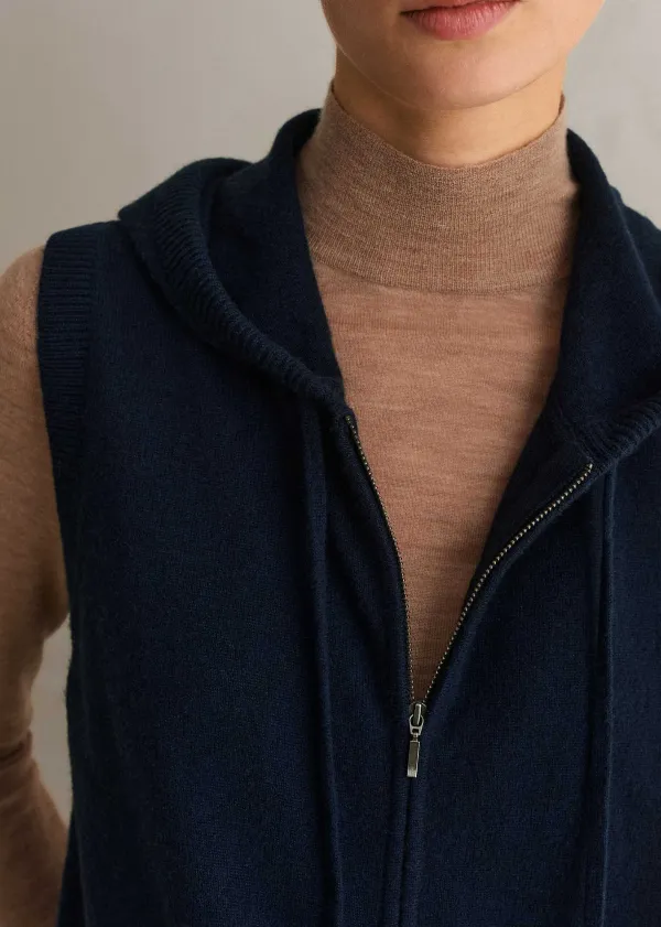 Discount ME+EM Cashmere Sleeveless Relaxed Zip Hoody Navy