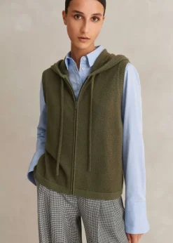 Online ME+EM Cashmere Sleeveless Relaxed Zip Hoody Khaki