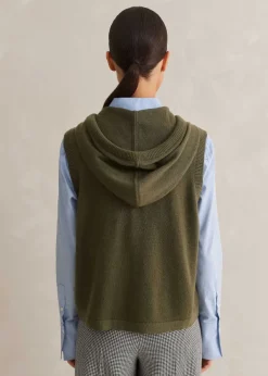 Online ME+EM Cashmere Sleeveless Relaxed Zip Hoody Khaki