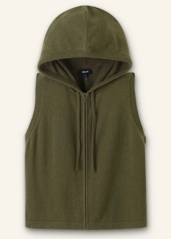 Online ME+EM Cashmere Sleeveless Relaxed Zip Hoody Khaki