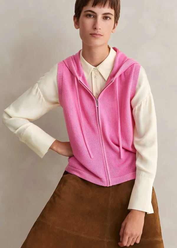 Outlet ME+EM Cashmere Sleeveless Relaxed Zip Hoody Candy Pink