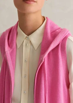 Outlet ME+EM Cashmere Sleeveless Relaxed Zip Hoody Candy Pink