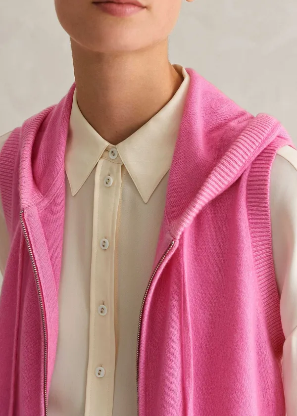 Outlet ME+EM Cashmere Sleeveless Relaxed Zip Hoody Candy Pink