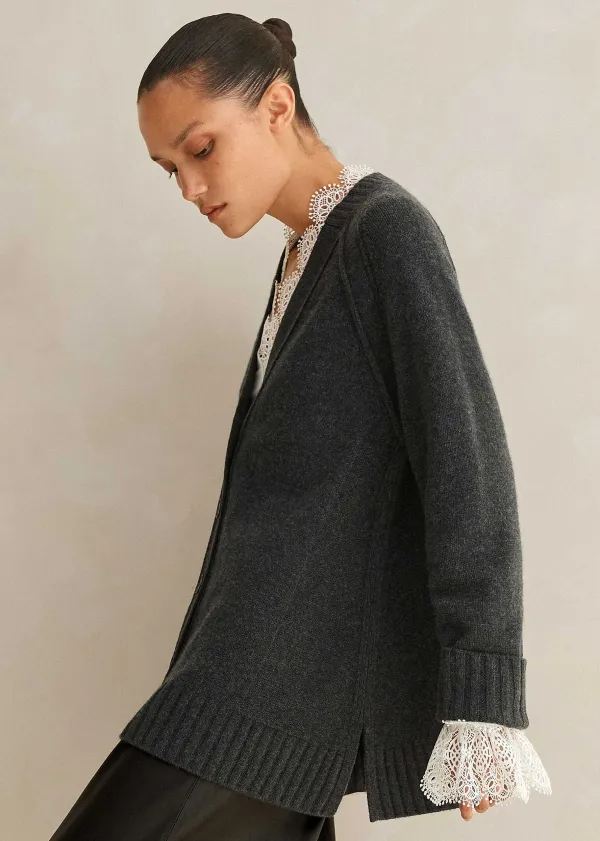 Sale ME+EM Cashmere-Blend Swing Cardigan Charcoal
