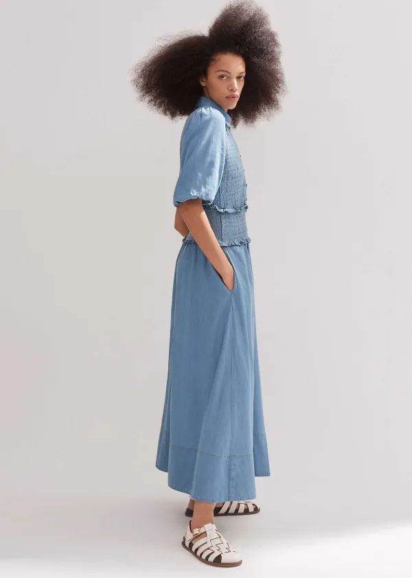 Best ME+EM Chambray Shirred Maxi Shirt Dress Blue