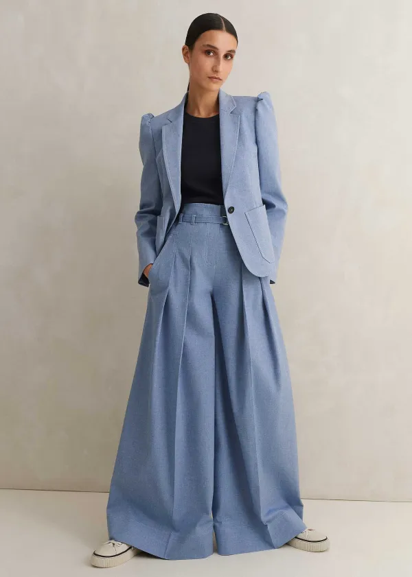 ME+EM Chambray Tailoring Fitted Blazer Blue