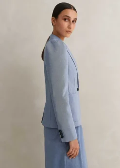 ME+EM Chambray Tailoring Fitted Blazer Blue