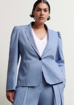 ME+EM Chambray Tailoring Fitted Blazer Blue