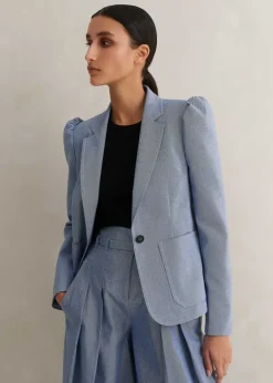 ME+EM Chambray Tailoring Fitted Blazer Blue