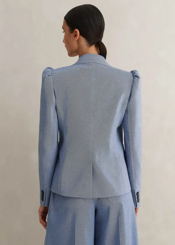ME+EM Chambray Tailoring Fitted Blazer Blue