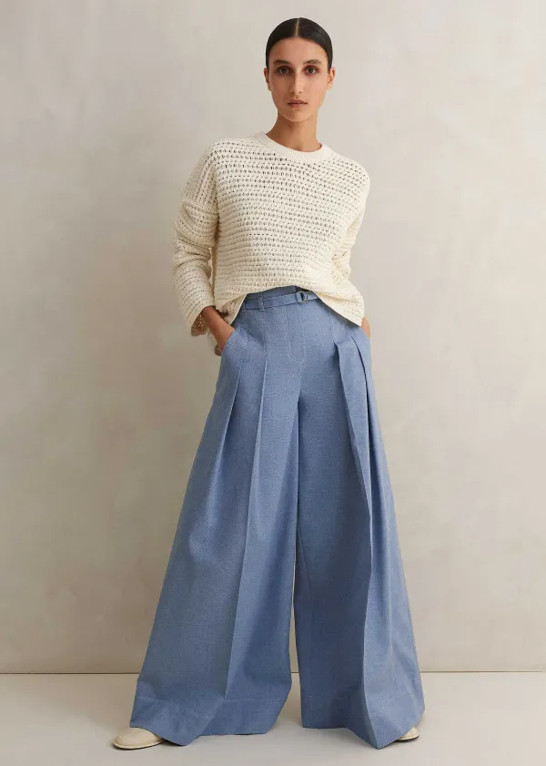 Online ME+EM Chambray Tailoring Super Wide-Leg Trouser Blue