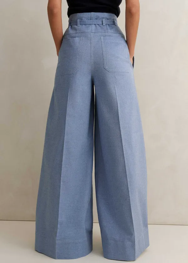 Online ME+EM Chambray Tailoring Super Wide-Leg Trouser Blue
