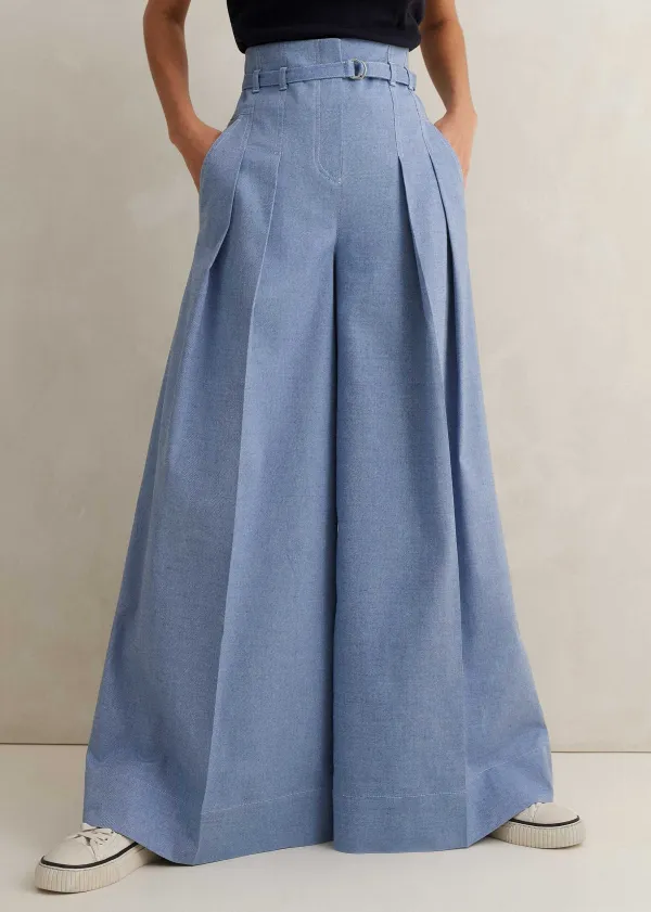 Online ME+EM Chambray Tailoring Super Wide-Leg Trouser Blue