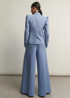 New ME+EM Chambray Tailoring Wide-Leg Trouser Suit Blue