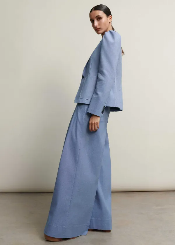 New ME+EM Chambray Tailoring Wide-Leg Trouser Suit Blue