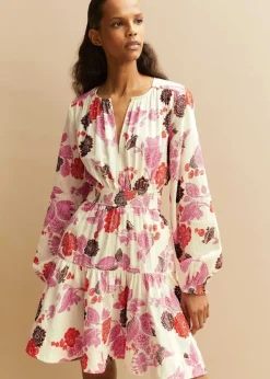 Sale ME+EM Cheesecloth Bali Print Fit And Flare Dress Cream/Pink/Multi