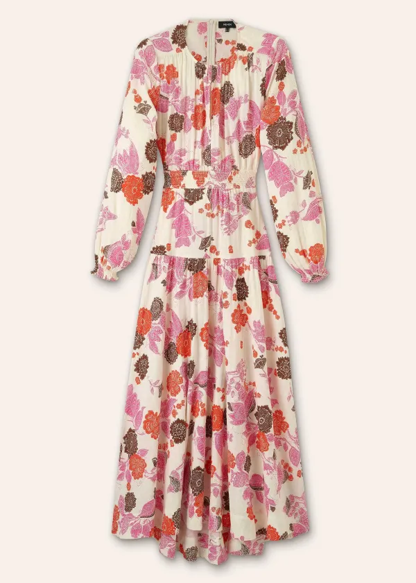 New ME+EM Cheesecloth Bali Print Full-Length Dress Cream/Pink/Multi