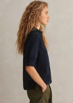 Sale ME+EM Cheesecloth Blouse Navy