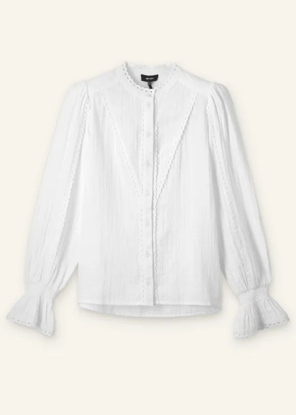 Sale ME+EM Cheesecloth Broderie Trim Blouse Soft White