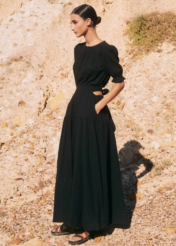 Online ME+EM Cheesecloth Cut Out Full-Length Dress Black