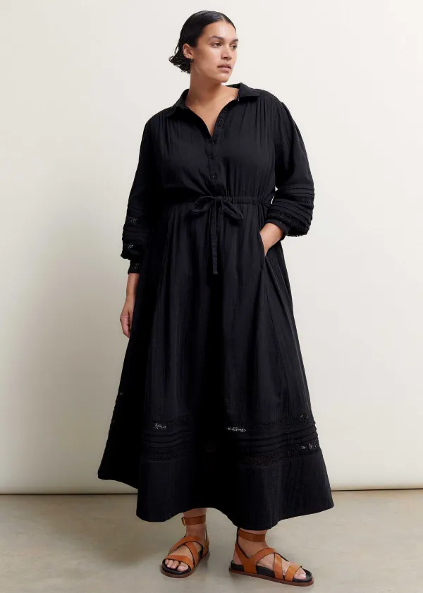 Online ME+EM Cheesecloth Drawstring Maxi Dress Black